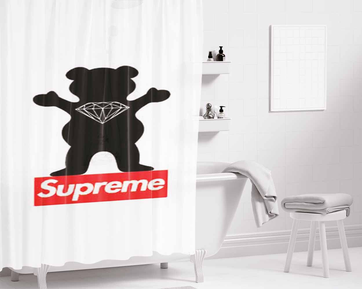 Supreme Bear Diamond Bathroom Shower Curtain Fabric Waterproof | 66 X 72 Inch