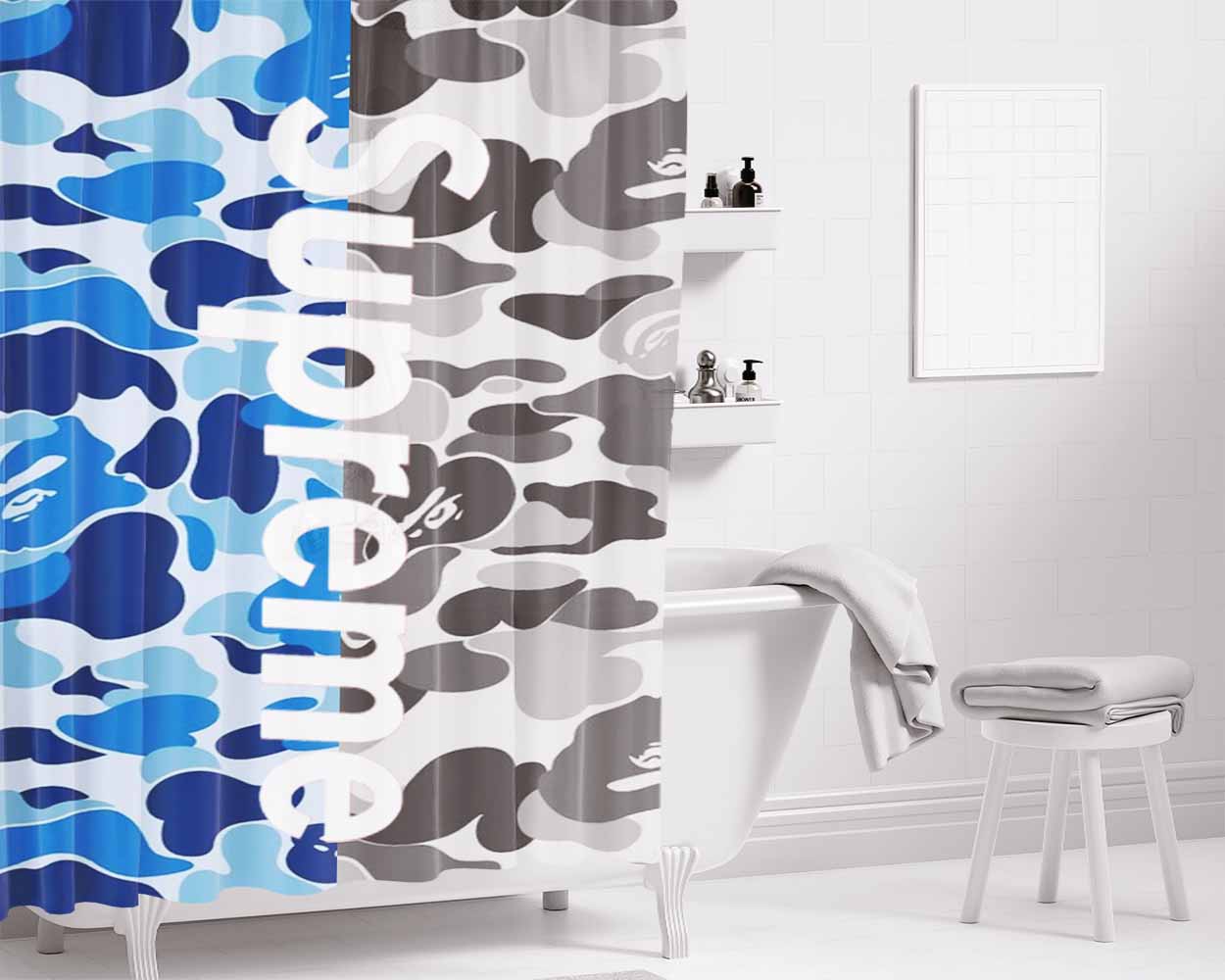 Supreme Blue Grey Bathroom Shower Curtain Fabric Waterproof | 66 X 72 Inch