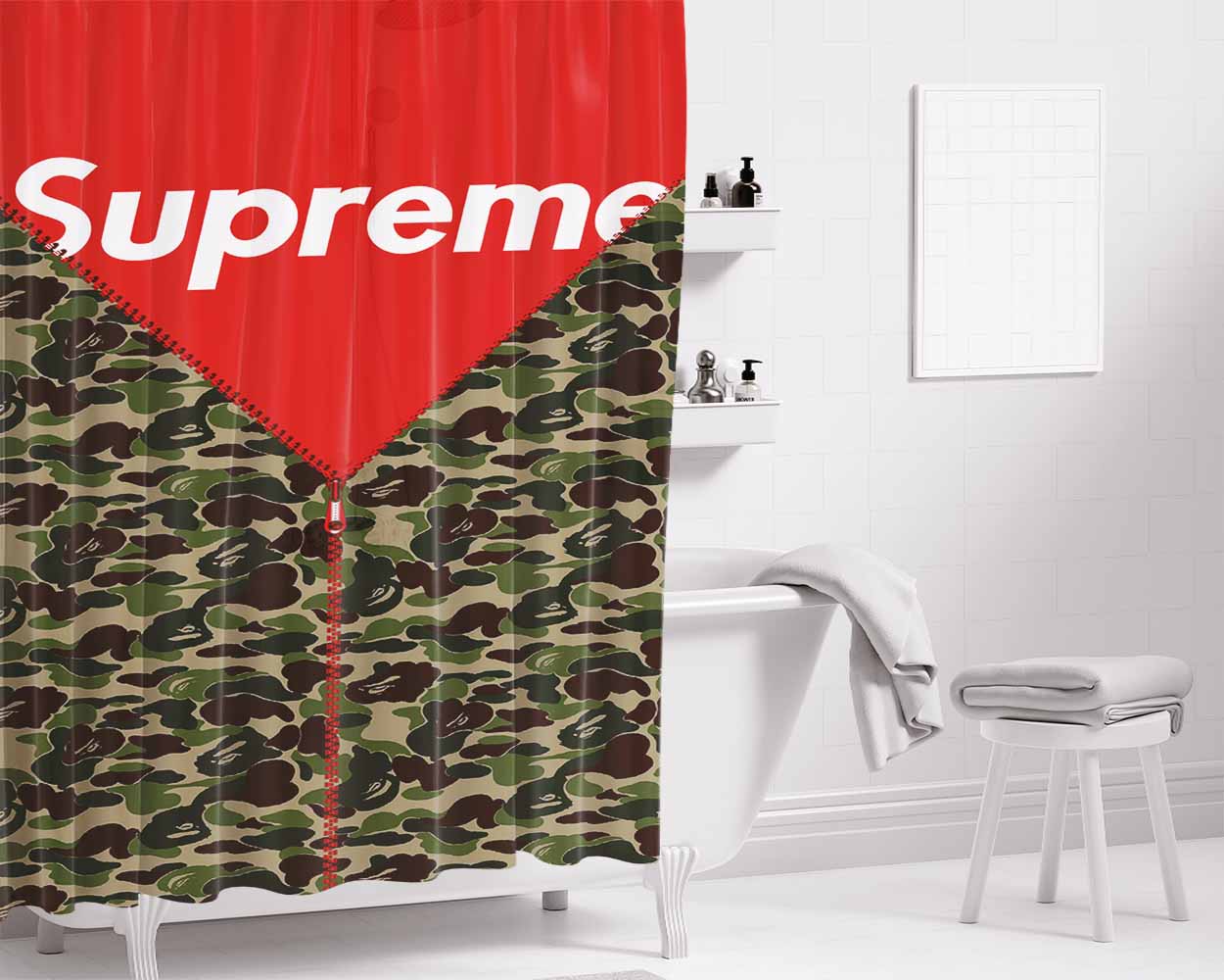Supreme Camo Bathroom Shower Curtain Fabric Waterproof | 66 X 72 Inch