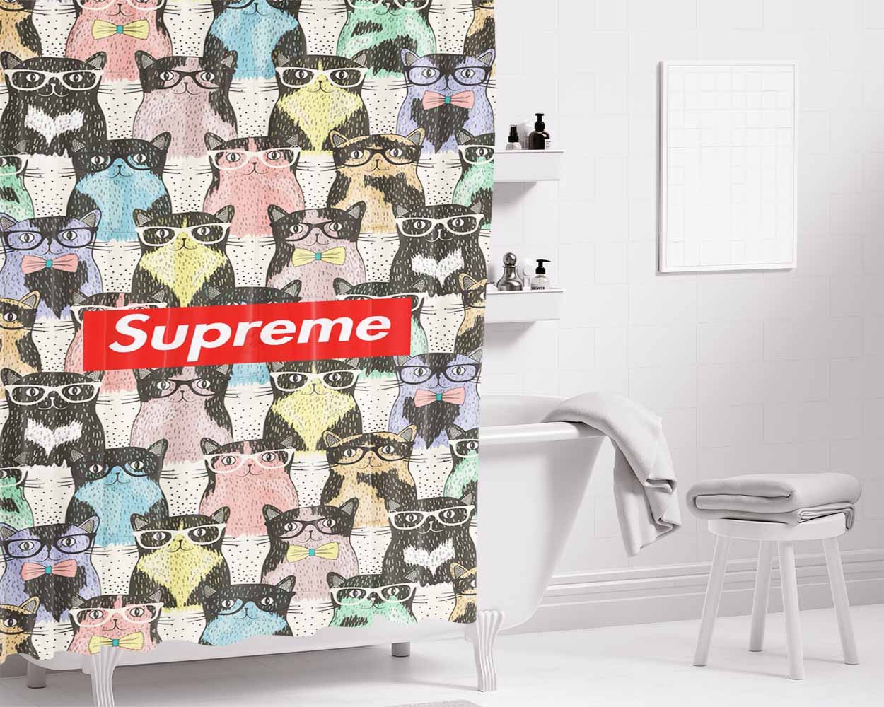 Supreme Cats Bathroom Shower Curtain Fabric Waterproof | 66 X 72 Inch