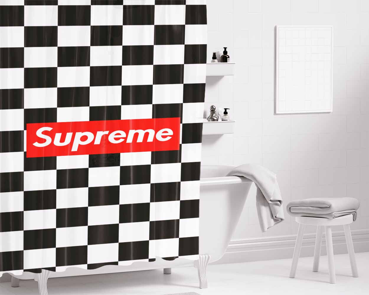 Supreme Chess Bathroom Shower Curtain Fabric Waterproof | 66 X 72 Inch
