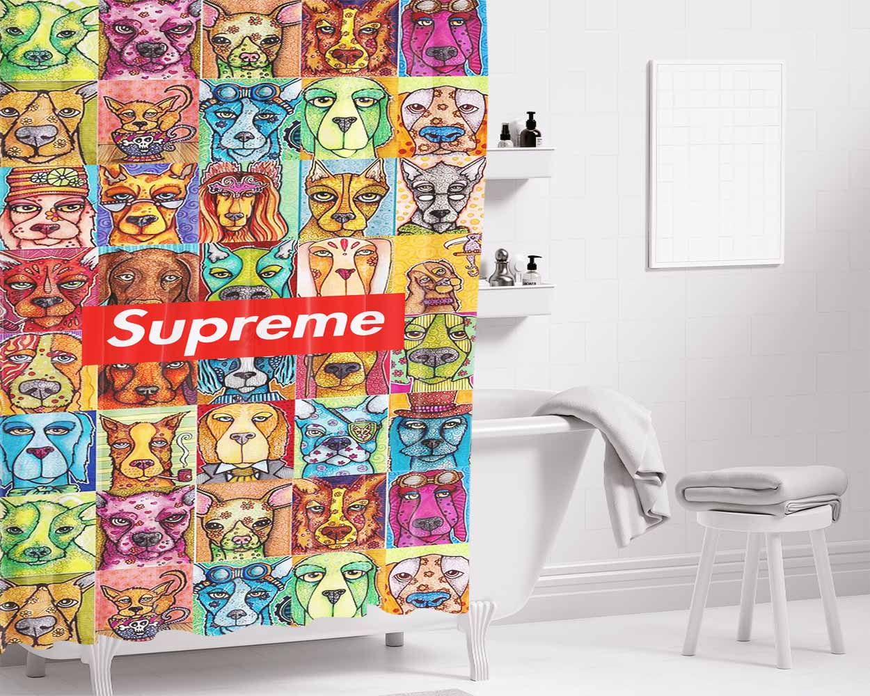 Supreme Dogs Collection Bathroom Shower Curtain Fabric Waterproof | 66 X 72 Inch