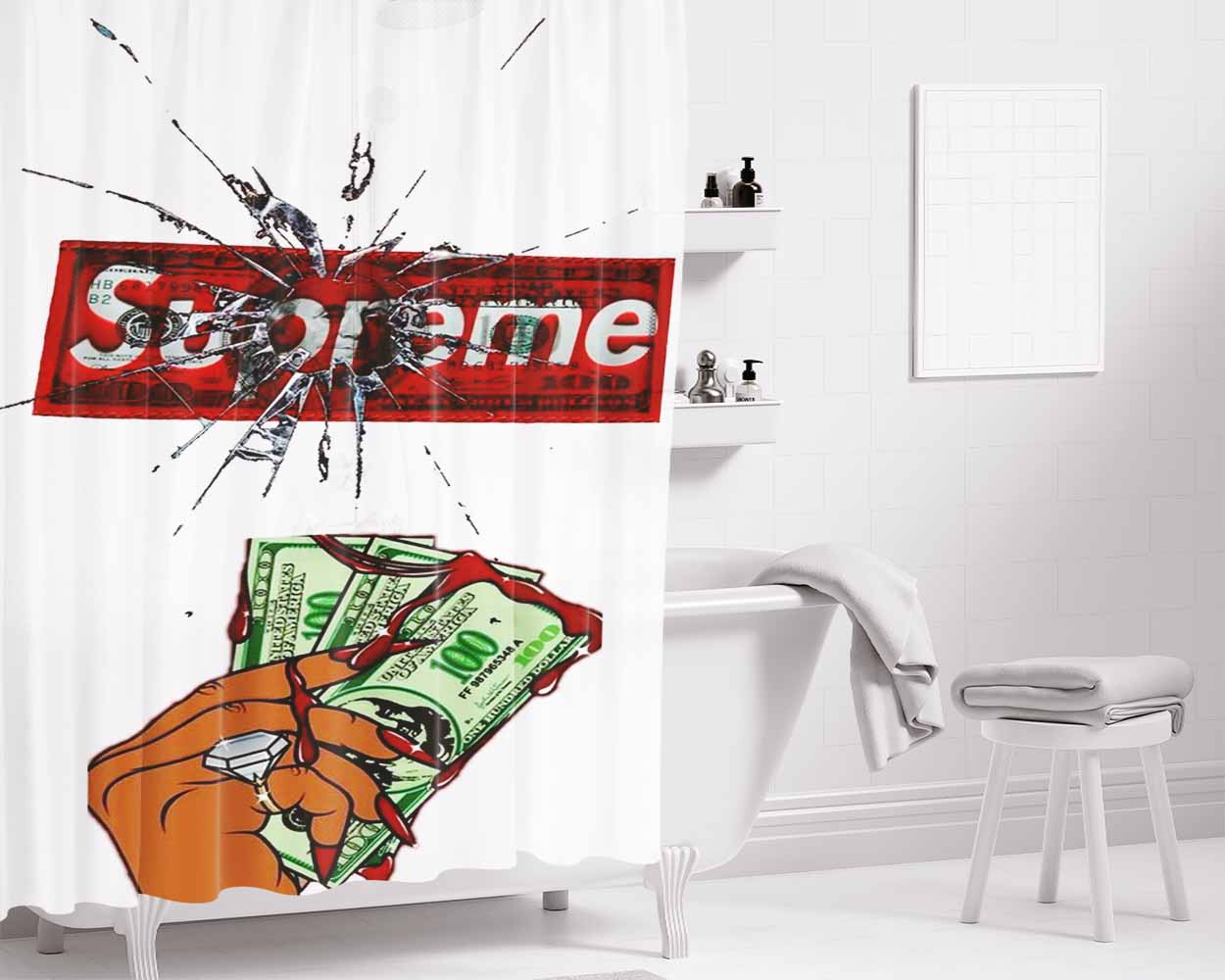 Supreme Dolar Blink Miror Bathroom Shower Curtain Fabric Waterproof | 66 X 72 Inch