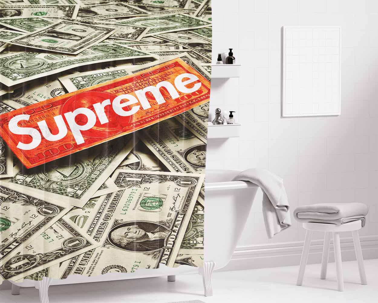 Supreme Dollars Bathroom Shower Curtain Fabric Waterproof | 66 X 72 Inch