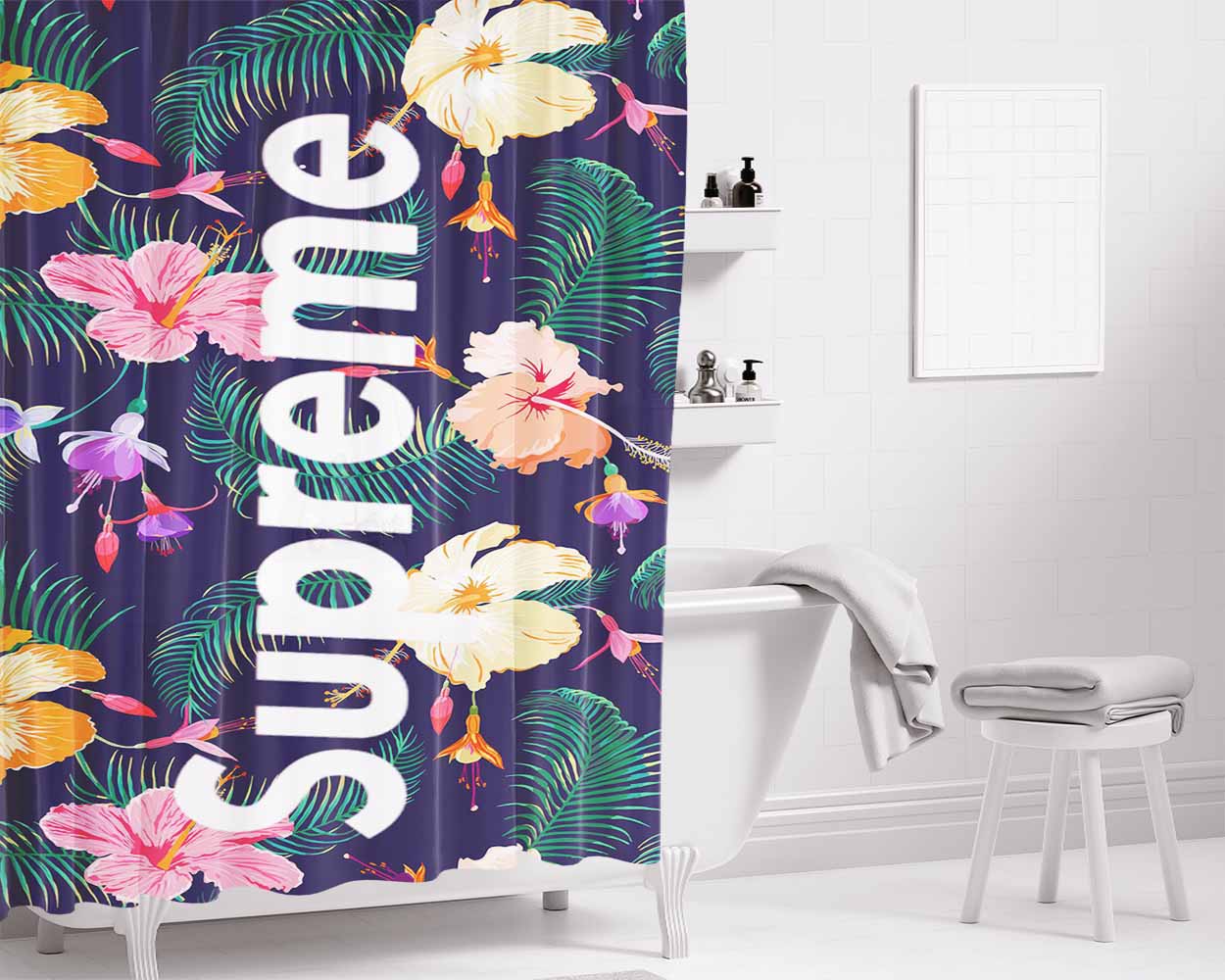 Supreme Flower Tropical Bathroom Shower Curtain Fabric Waterproof | 66 X 72 Inch