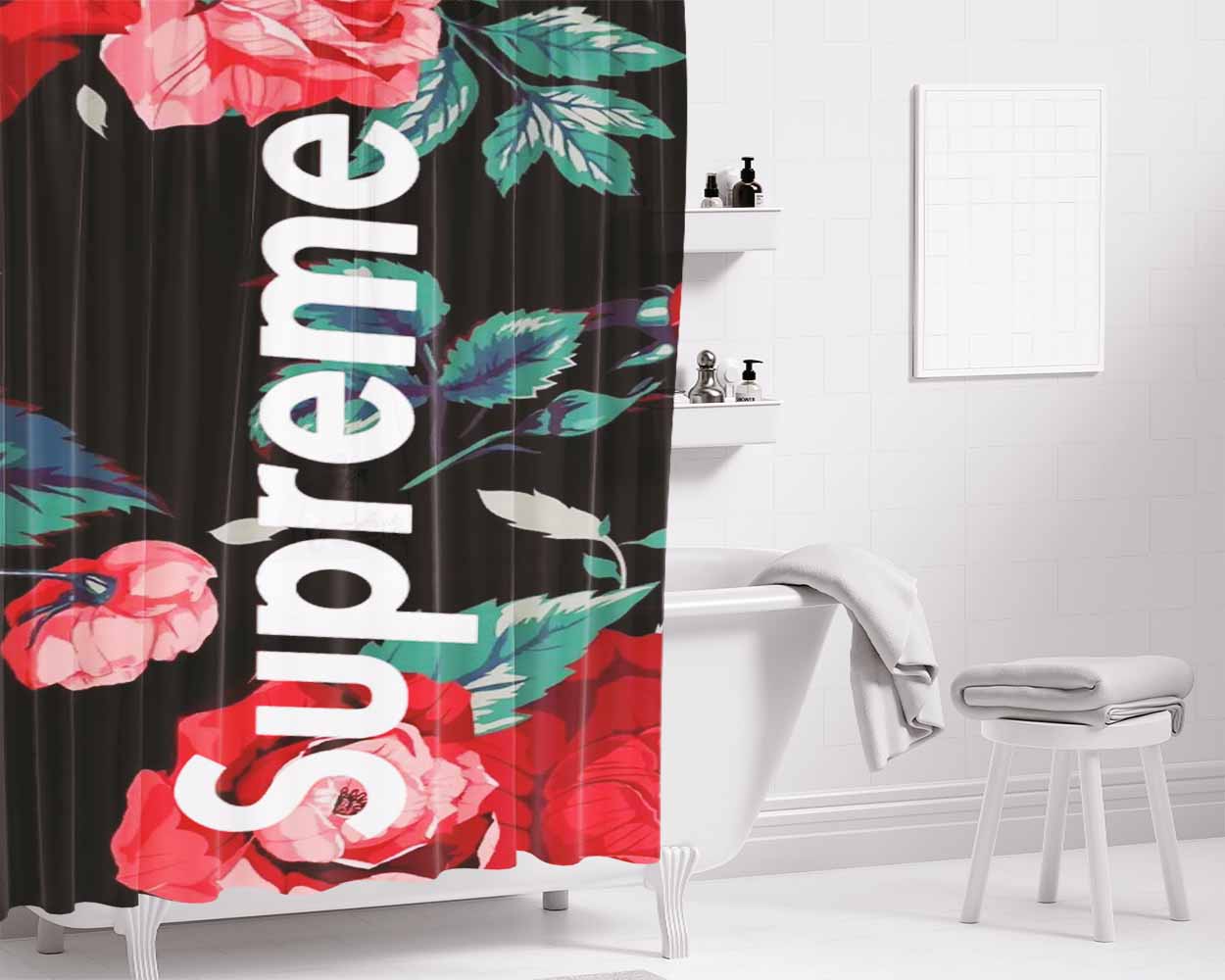Supreme Flower Bathroom Shower Curtain Fabric Waterproof | 66 X 72 Inch