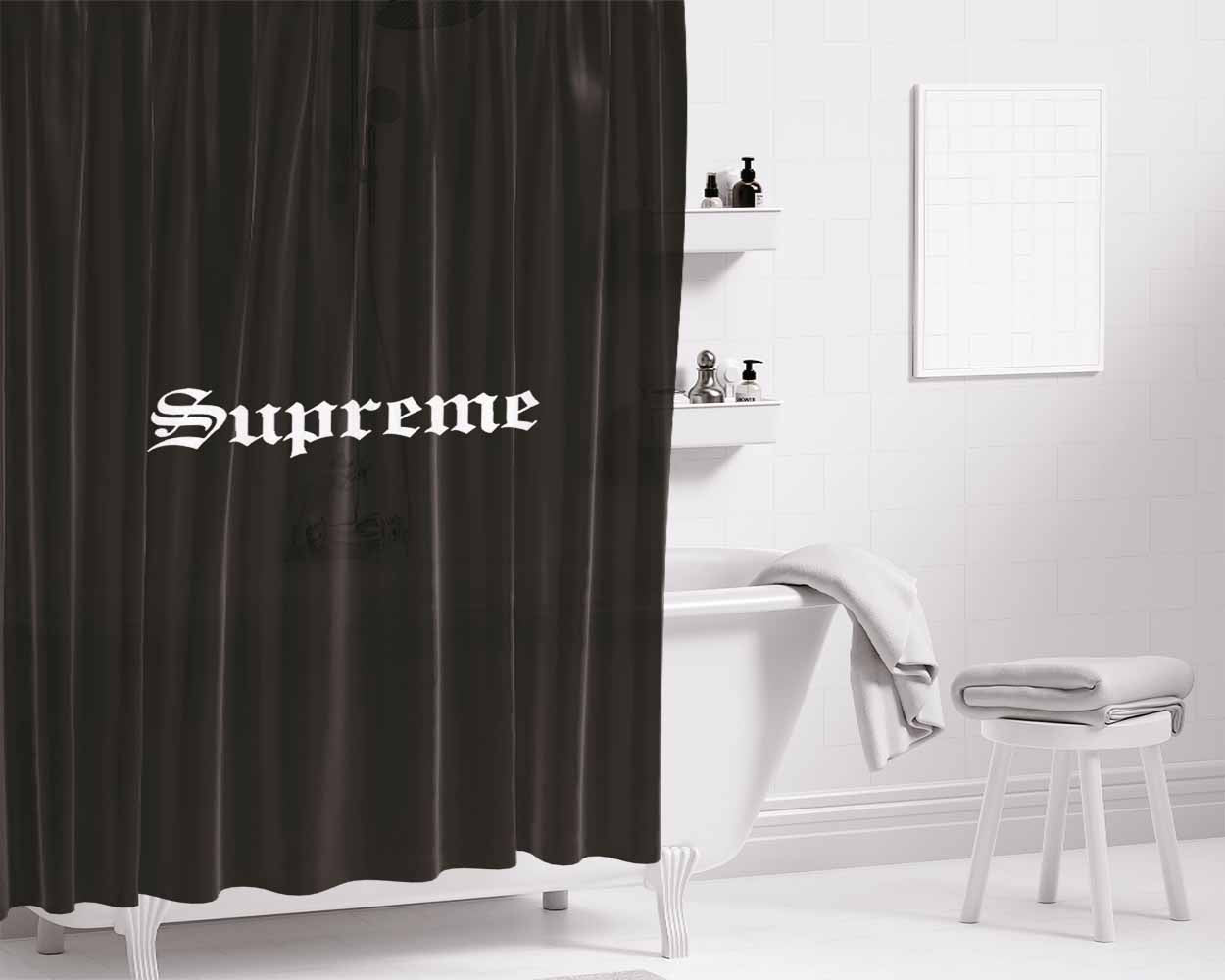 Supreme Font Black Bathroom Shower Curtain Fabric Waterproof | 66 X 72 Inch