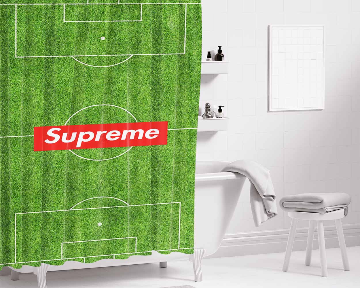 Supreme Football Bathroom Shower Curtain Fabric Waterproof | 66 X 72 Inch