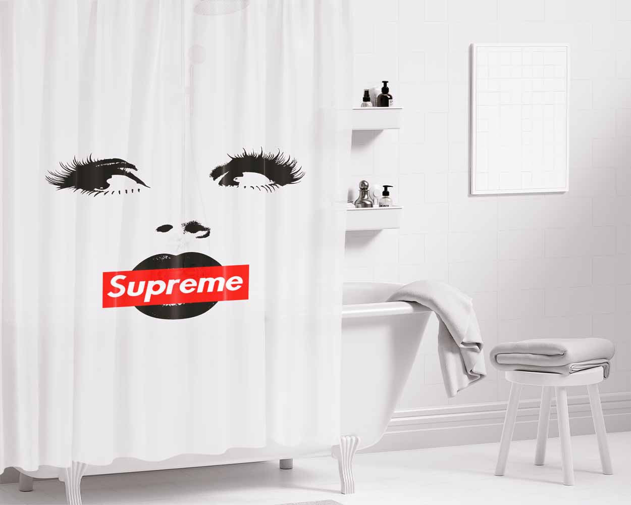 Supreme Girly Black And White Bathroom Shower Curtain Fabric Waterproof | 66 X 72 Inch