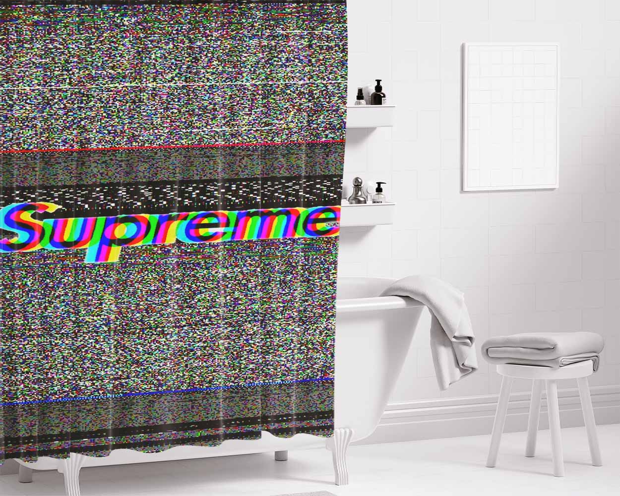 Supreme Glitch Art Bathroom Shower Curtain Fabric Waterproof | 66 X 72 Inch