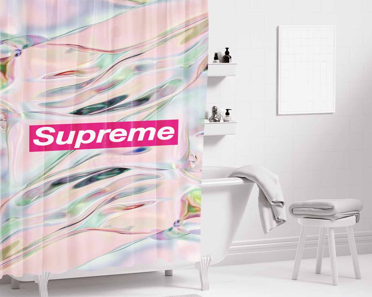 Supreme Holograma Bathroom Shower Curtain Fabric Waterproof | 66 X 72 Inch