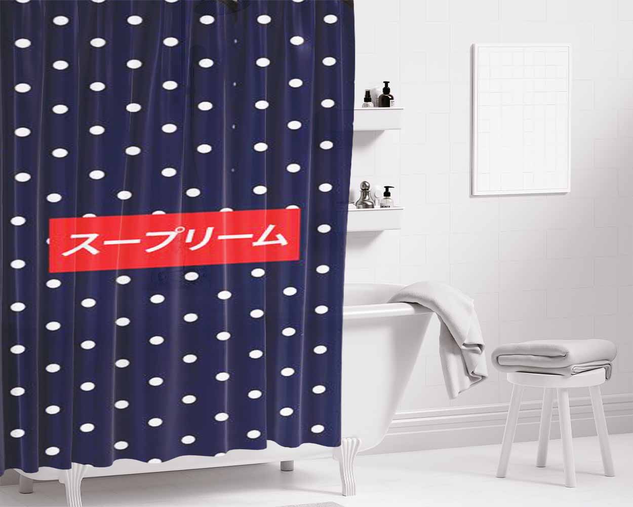 Supreme Japanese Bathroom Shower Curtain Fabric Waterproof | 66 X 72 Inch