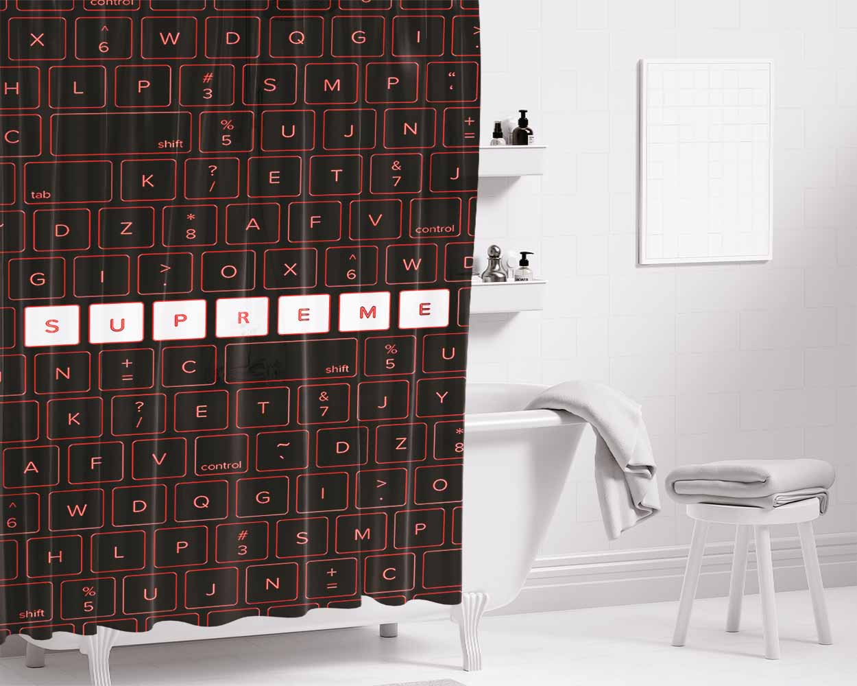 Supreme Keyboard Bathroom Shower Curtain Fabric Waterproof | 66 X 72 Inch