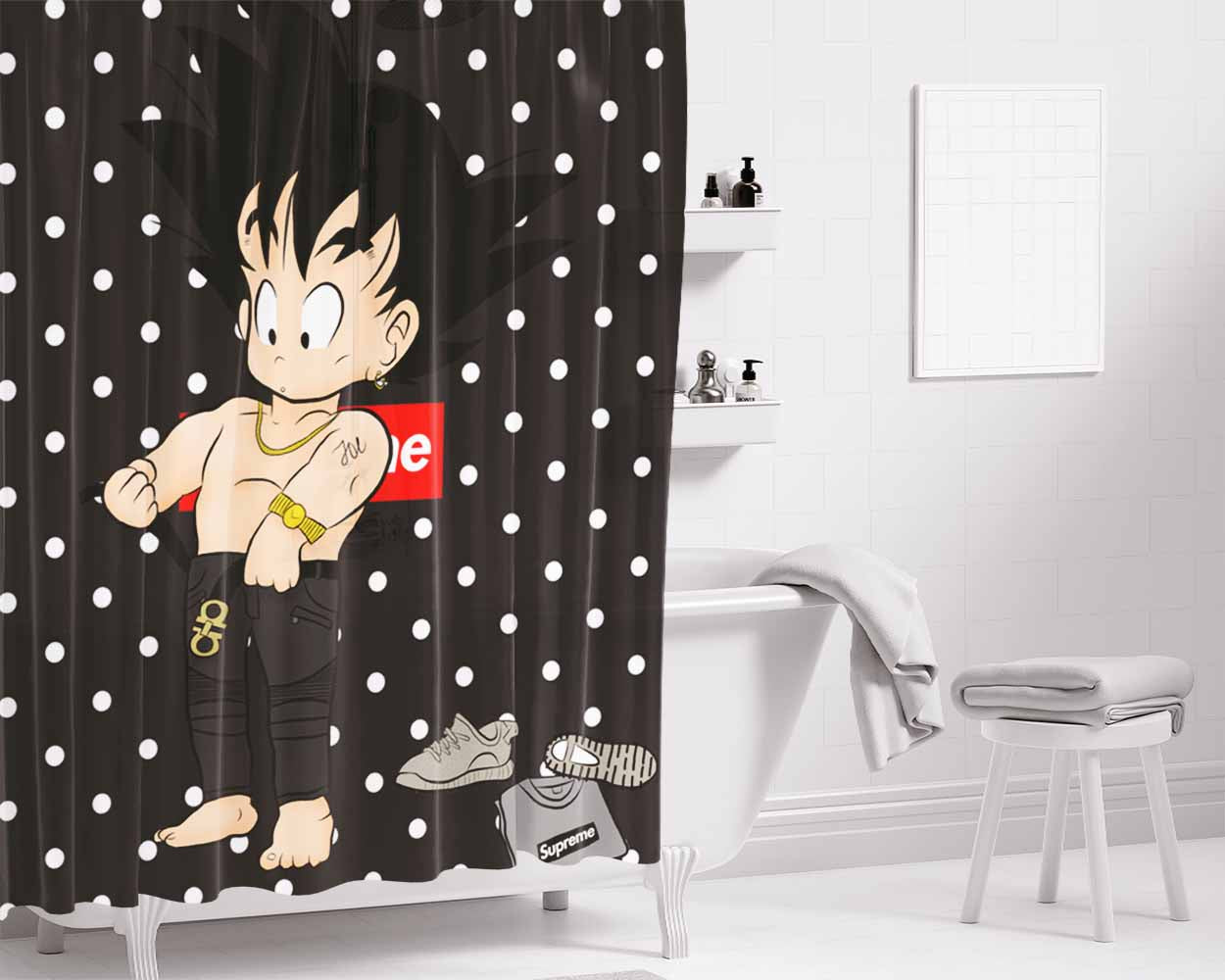 Supreme Kid Goku Bathroom Shower Curtain Fabric Waterproof | 66 X 72 Inch