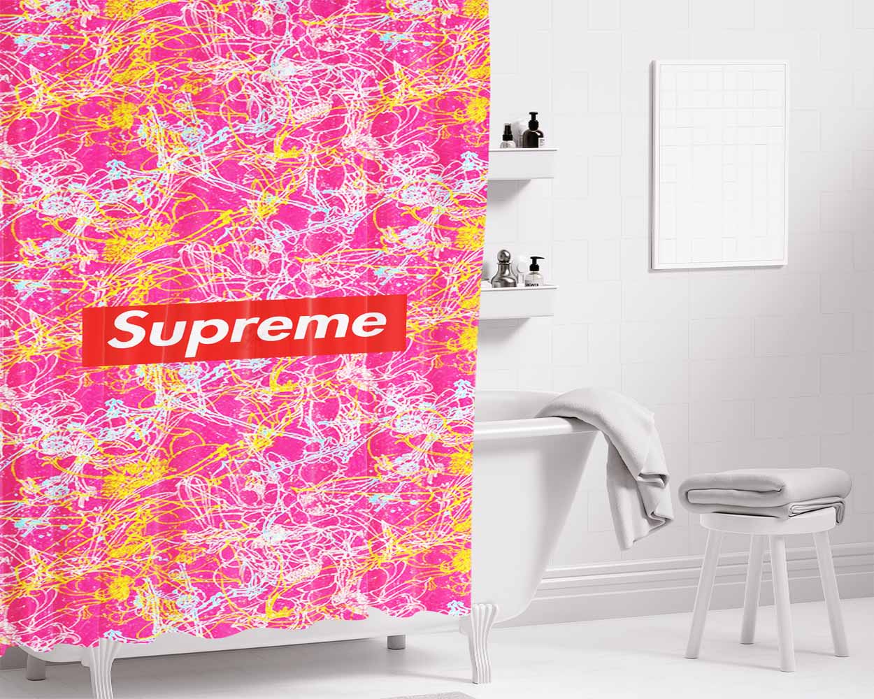 Supreme Lines Bathroom Shower Curtain Fabric Waterproof | 66 X 72 Inch
