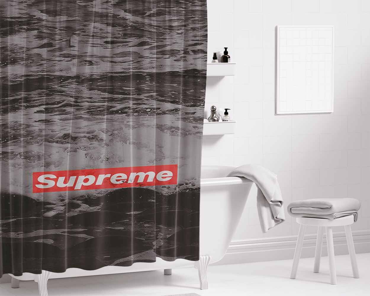 Supreme Logo Ocean Bathroom Shower Curtain Fabric Waterproof | 66 X 72 Inch