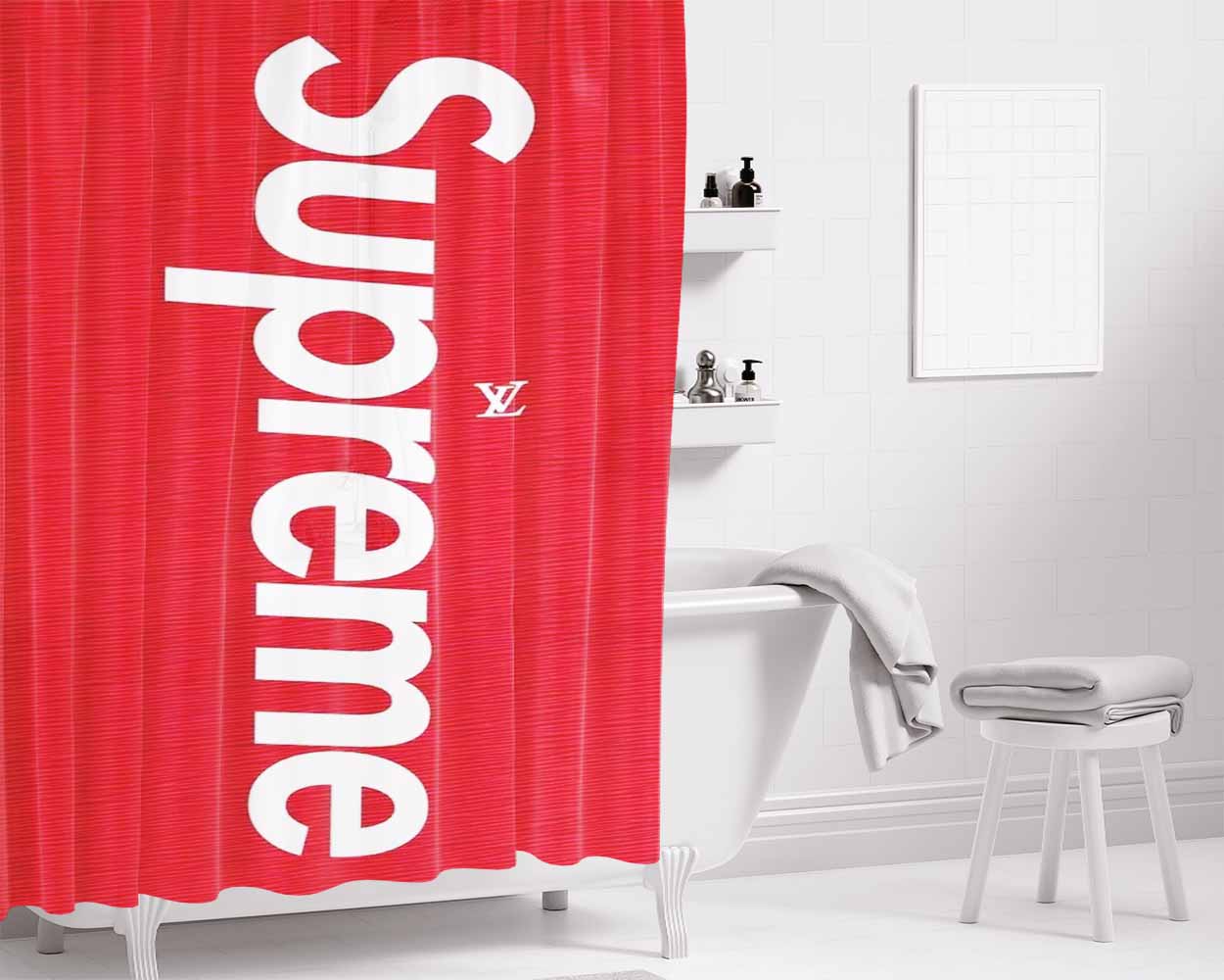Supreme Louis Vuitton 4 Bathroom Shower Curtain Fabric Waterproof | 66 X 72 Inch