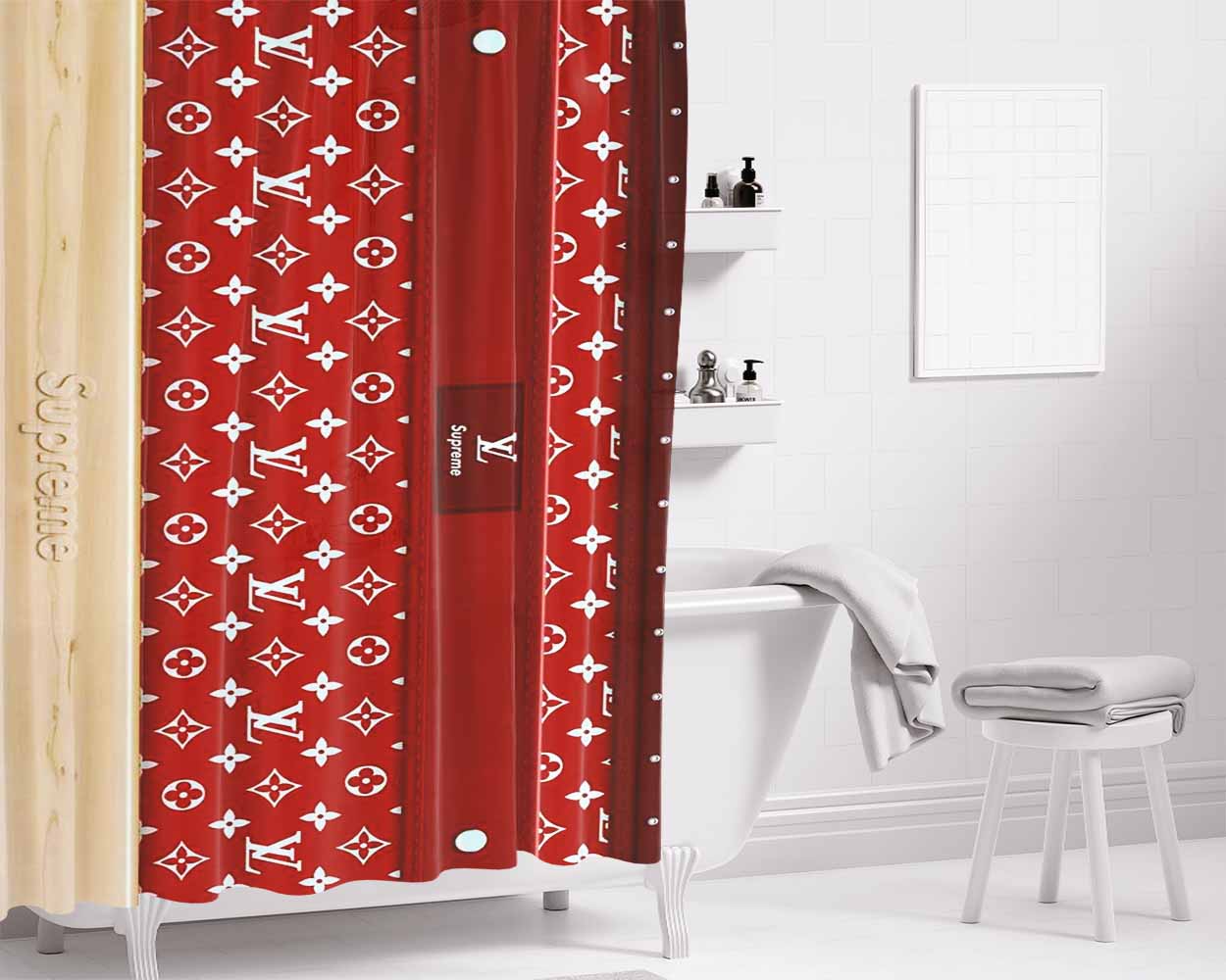Supreme Louis Vuitton Wood Bathroom Shower Curtain Fabric Waterproof | 66 X 72 Inch