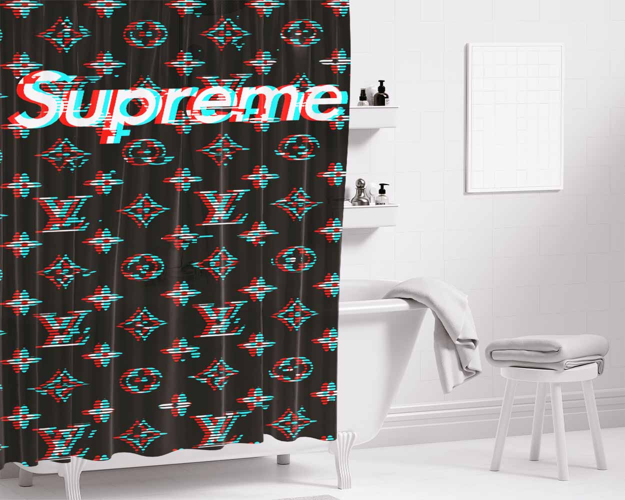 Supreme Lv Black Bathroom Shower Curtain Fabric Waterproof | 66 X 72 Inch