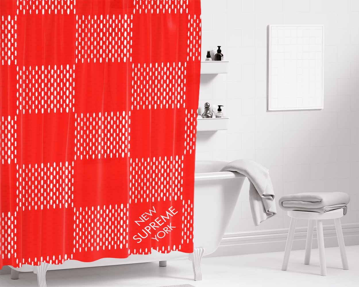 Supreme Lv Damier Bathroom Shower Curtain Fabric Waterproof | 66 X 72 Inch