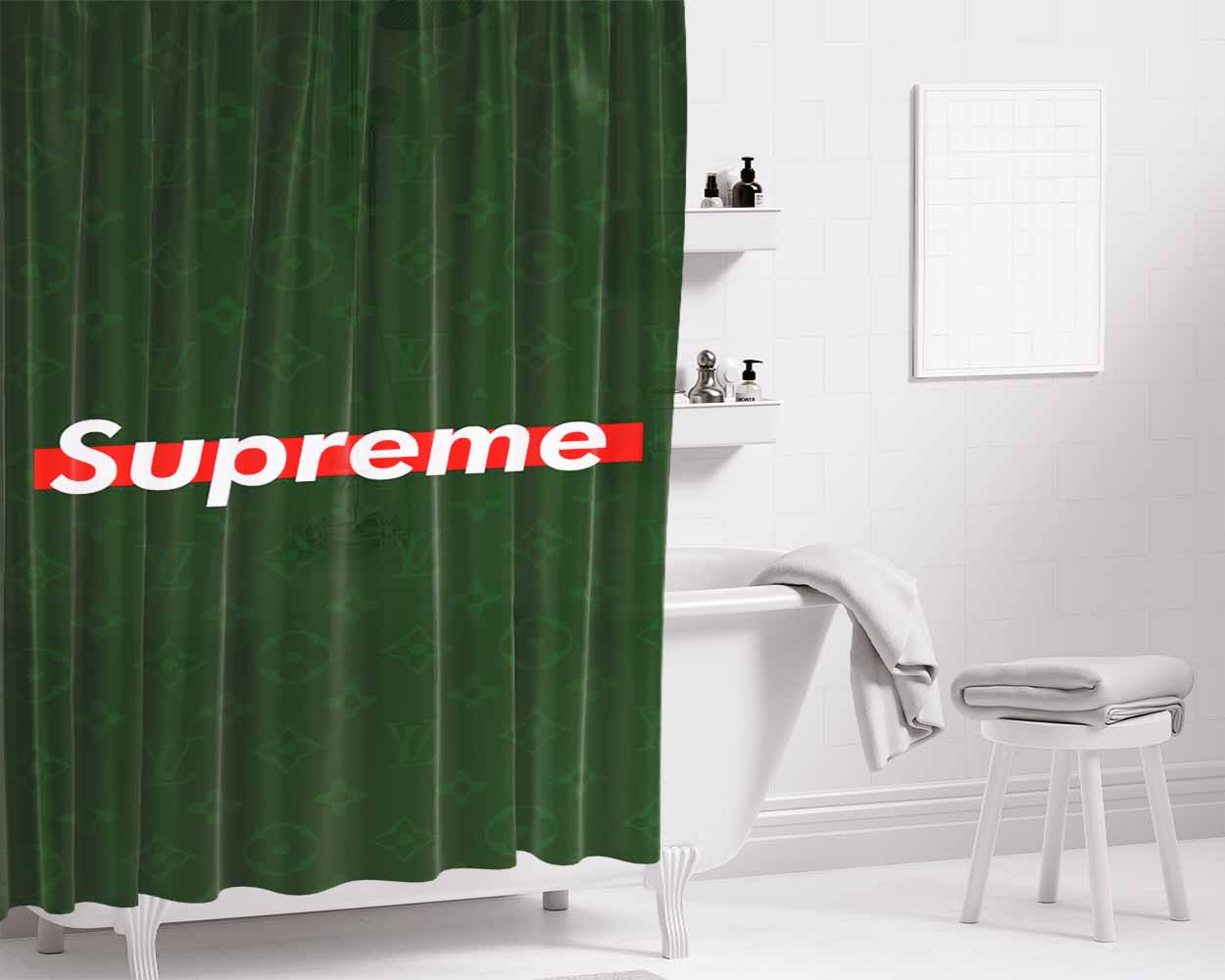 Supreme Lv Green Bathroom Shower Curtain Fabric Waterproof | 66 X 72 Inch
