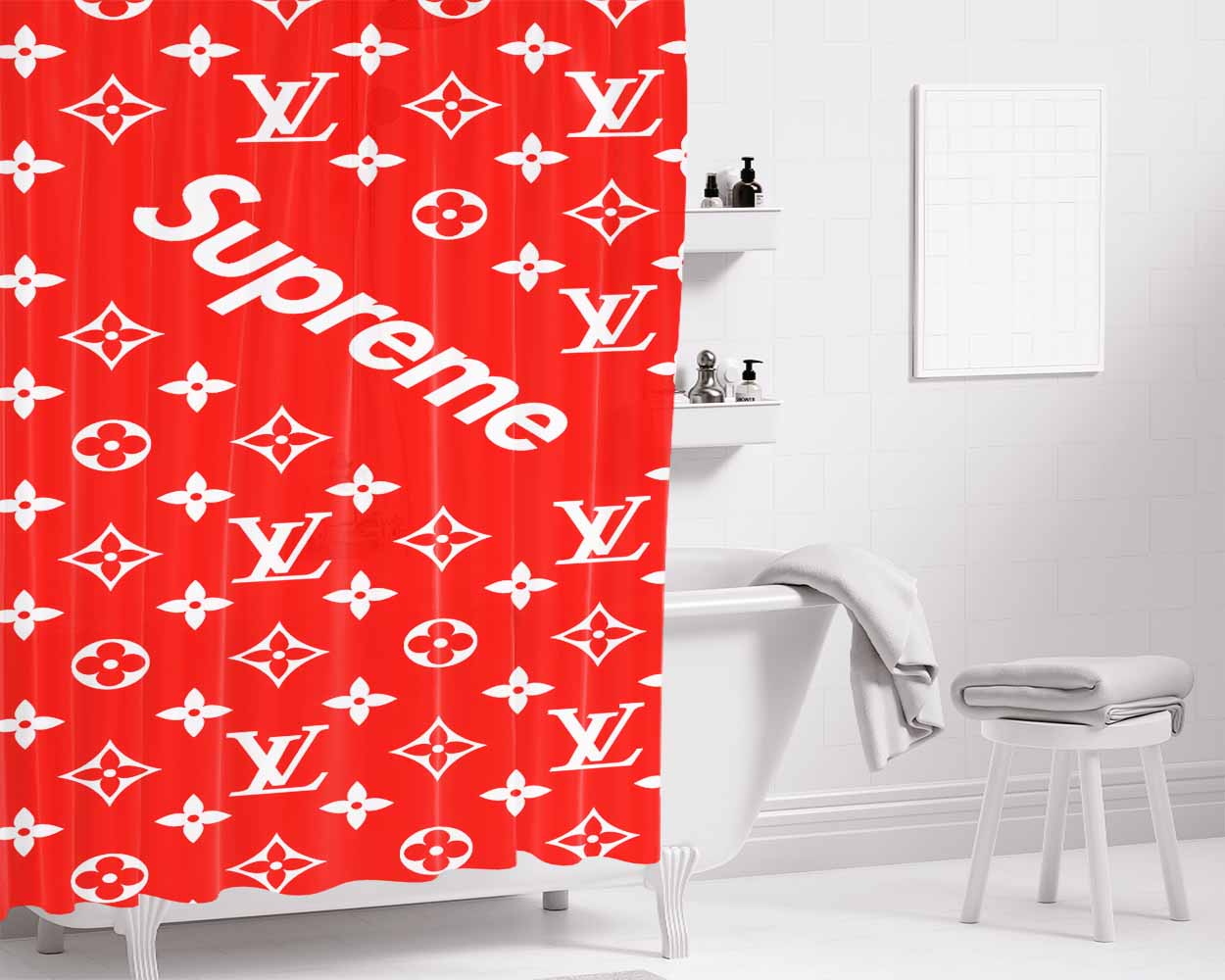 Supreme Lv Red Bathroom Shower Curtain Fabric Waterproof | 66 X 72 Inch