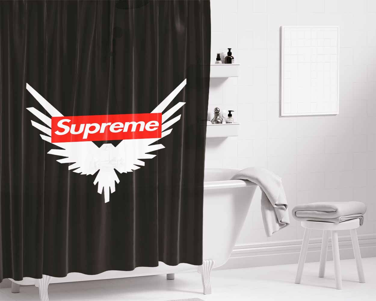 Supreme Maverick Logo Bathroom Shower Curtain Fabric Waterproof | 66 X 72 Inch