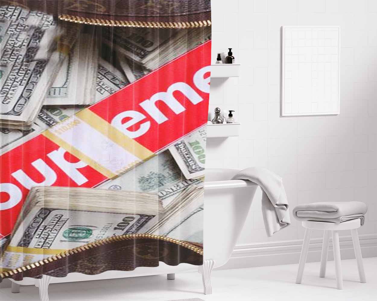 Supreme Money Bathroom Shower Curtain Fabric Waterproof | 66 X 72 Inch
