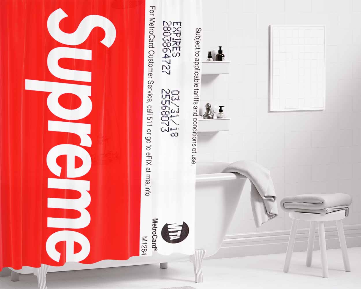Supreme Mta Metro Card Bathroom Shower Curtain Fabric Waterproof | 66 X 72 Inch