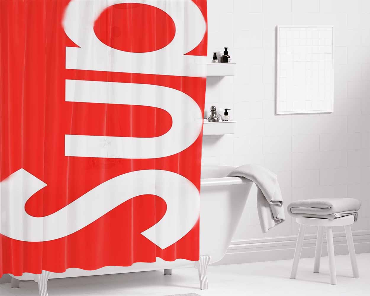 Supreme New York Logo Sup Art Bathroom Shower Curtain Fabric Waterproof | 66 X 72 Inch