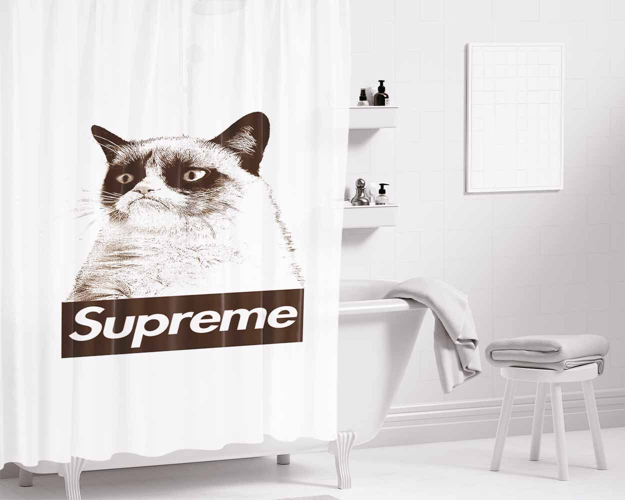 Supreme Nope Cat Bathroom Shower Curtain Fabric Waterproof | 66 X 72 Inch