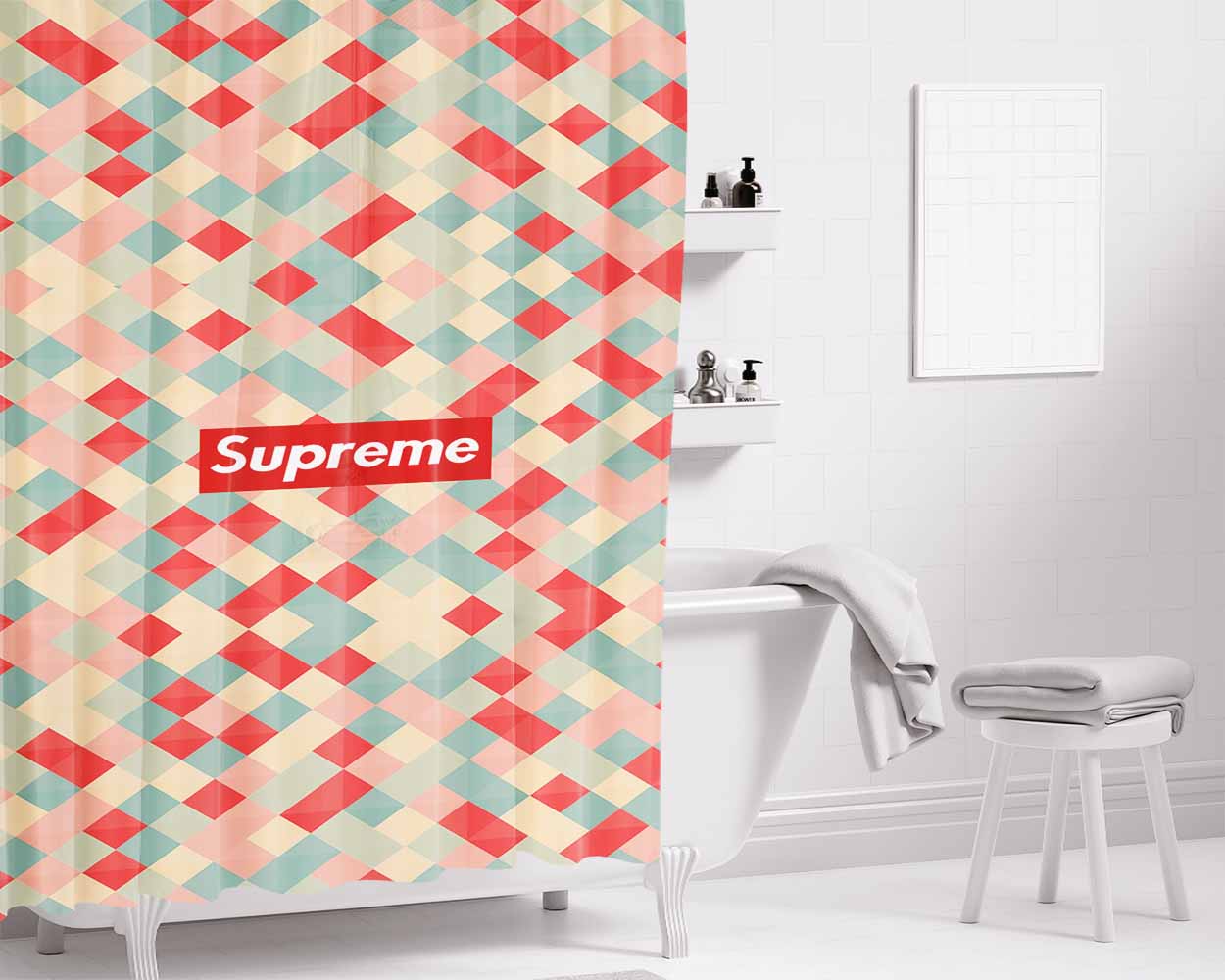 Supreme Pastel Bathroom Shower Curtain Fabric Waterproof | 66 X 72 Inch