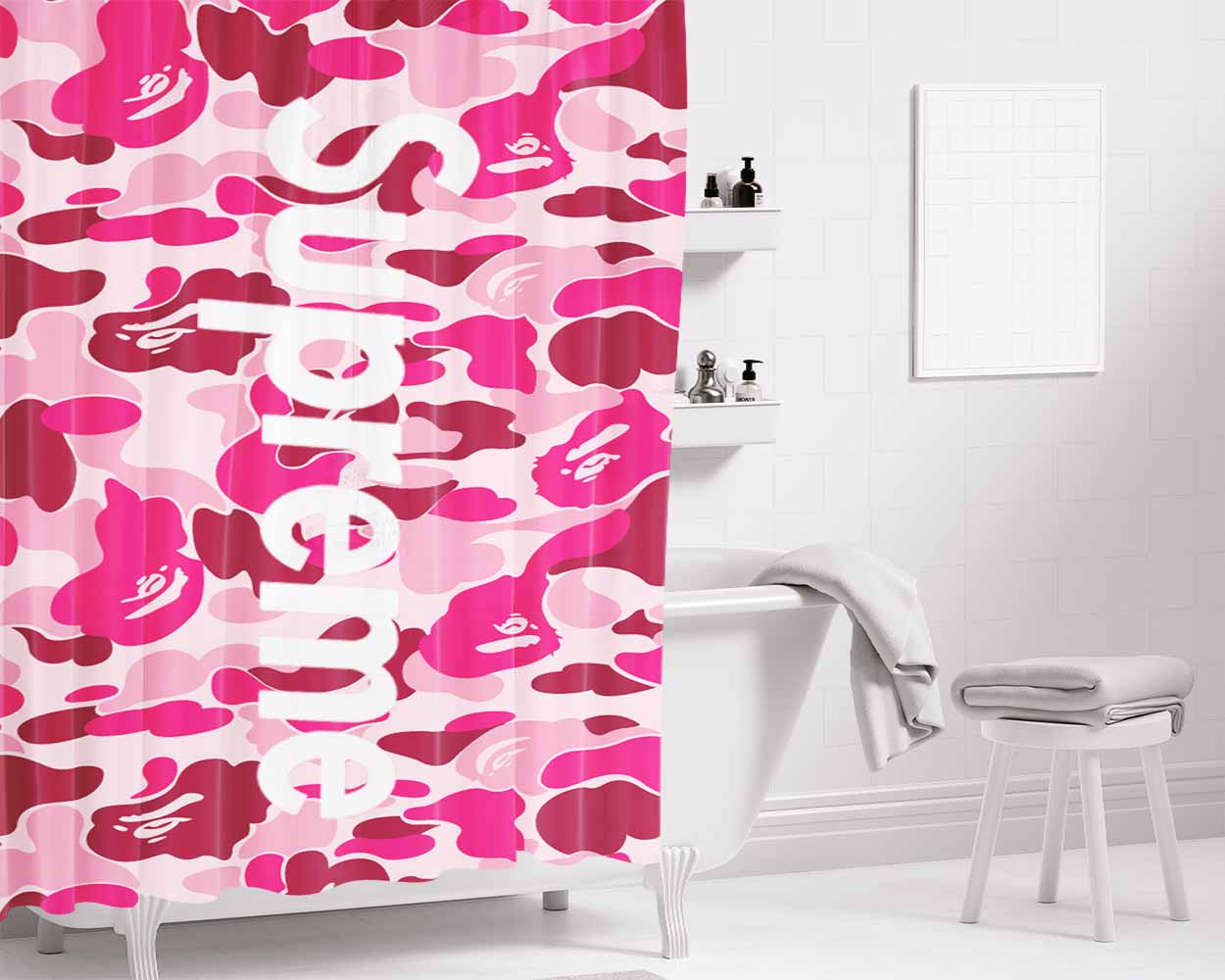 Supreme Pink Bathroom Shower Curtain Fabric Waterproof | 66 X 72 Inch
