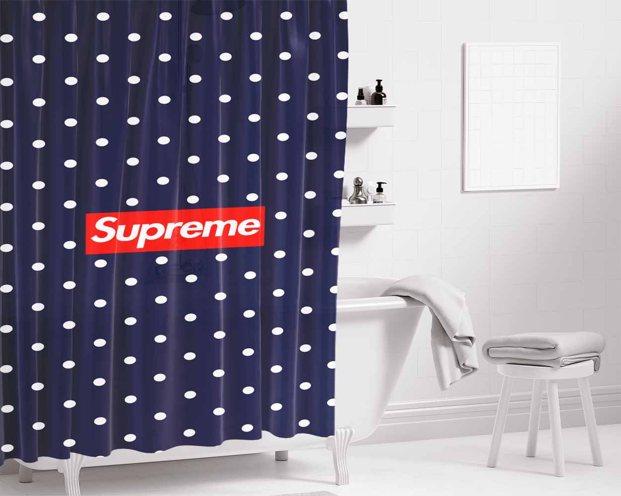 Supreme Polkadot Bathroom Shower Curtain Fabric Waterproof | 66 X 72 Inch