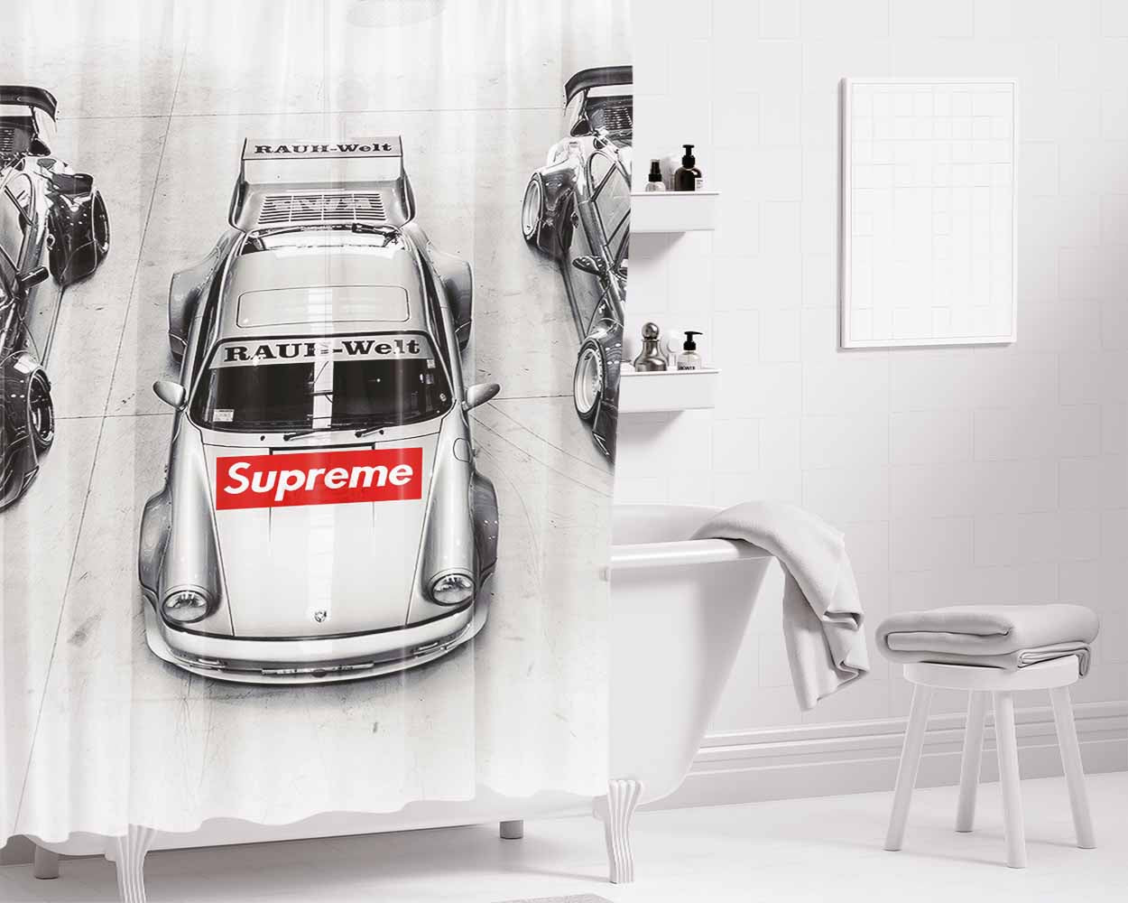 Supreme Porsche 911 Bathroom Shower Curtain Fabric Waterproof | 66 X 72 Inch