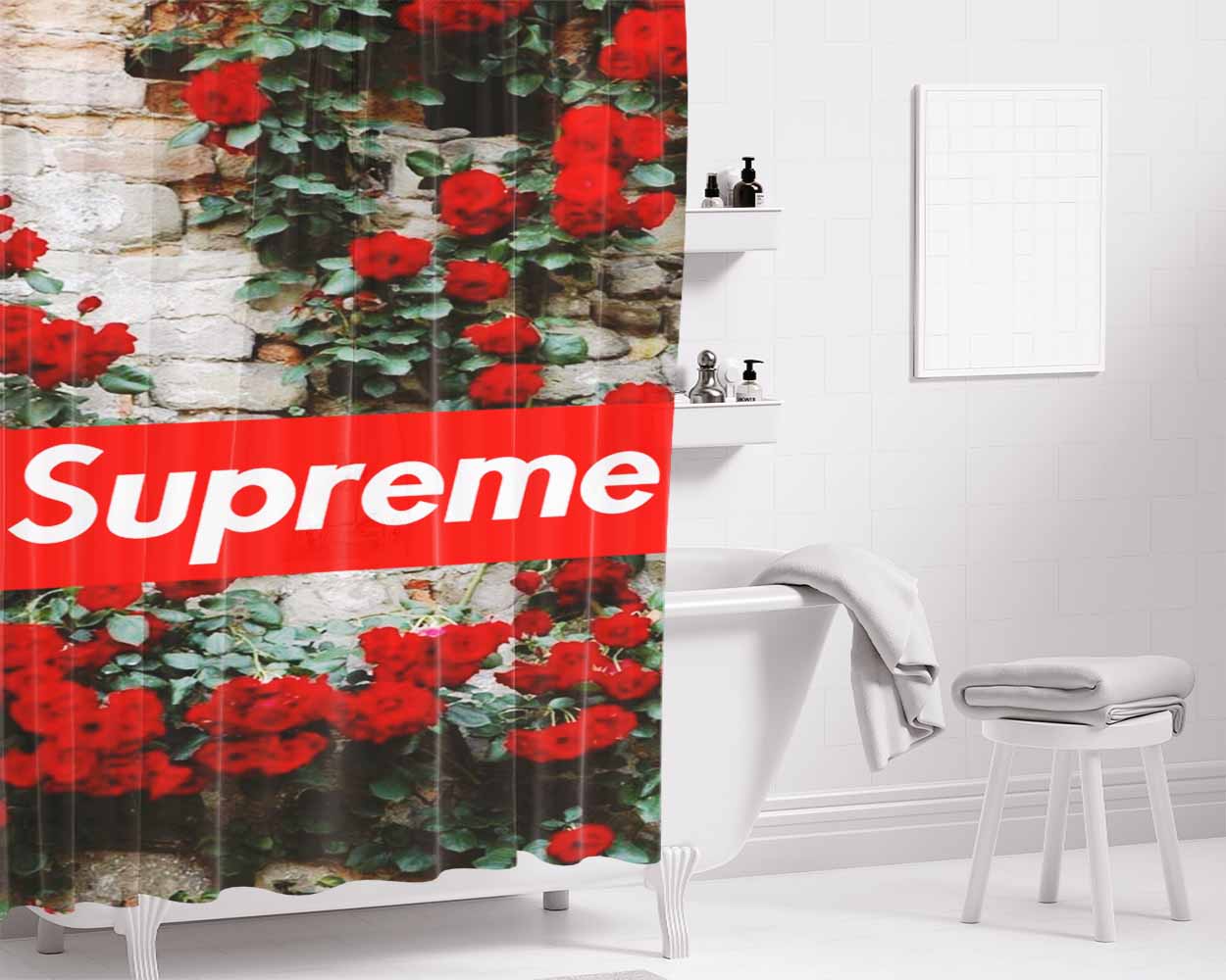 Supreme Rose Natural Bathroom Shower Curtain Fabric Waterproof | 66 X 72 Inch