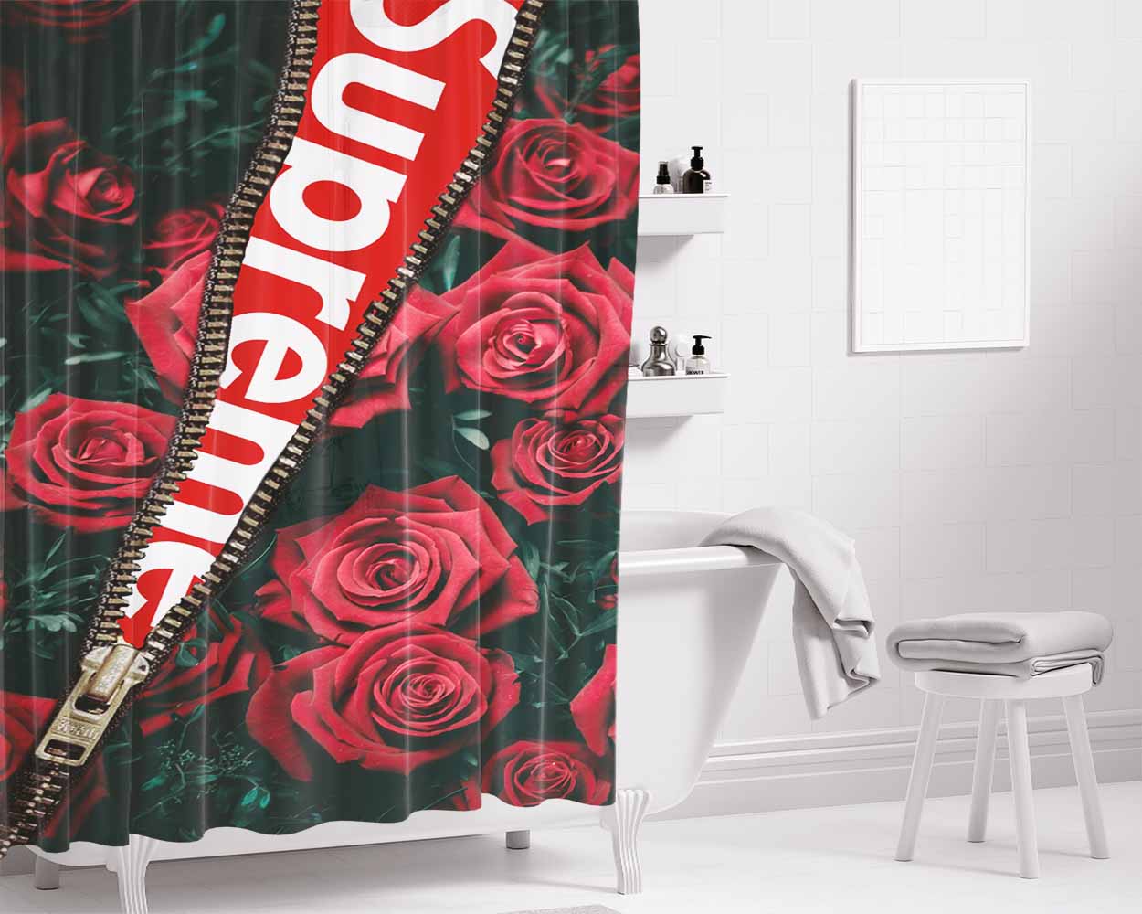 Supreme Roses Bathroom Shower Curtain Fabric Waterproof | 66 X 72 Inch