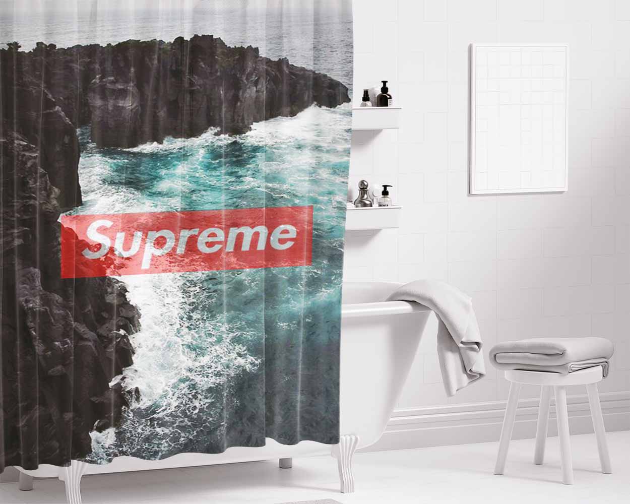 Supreme Sea And Stone Bathroom Shower Curtain Fabric Waterproof | 66 X 72 Inch