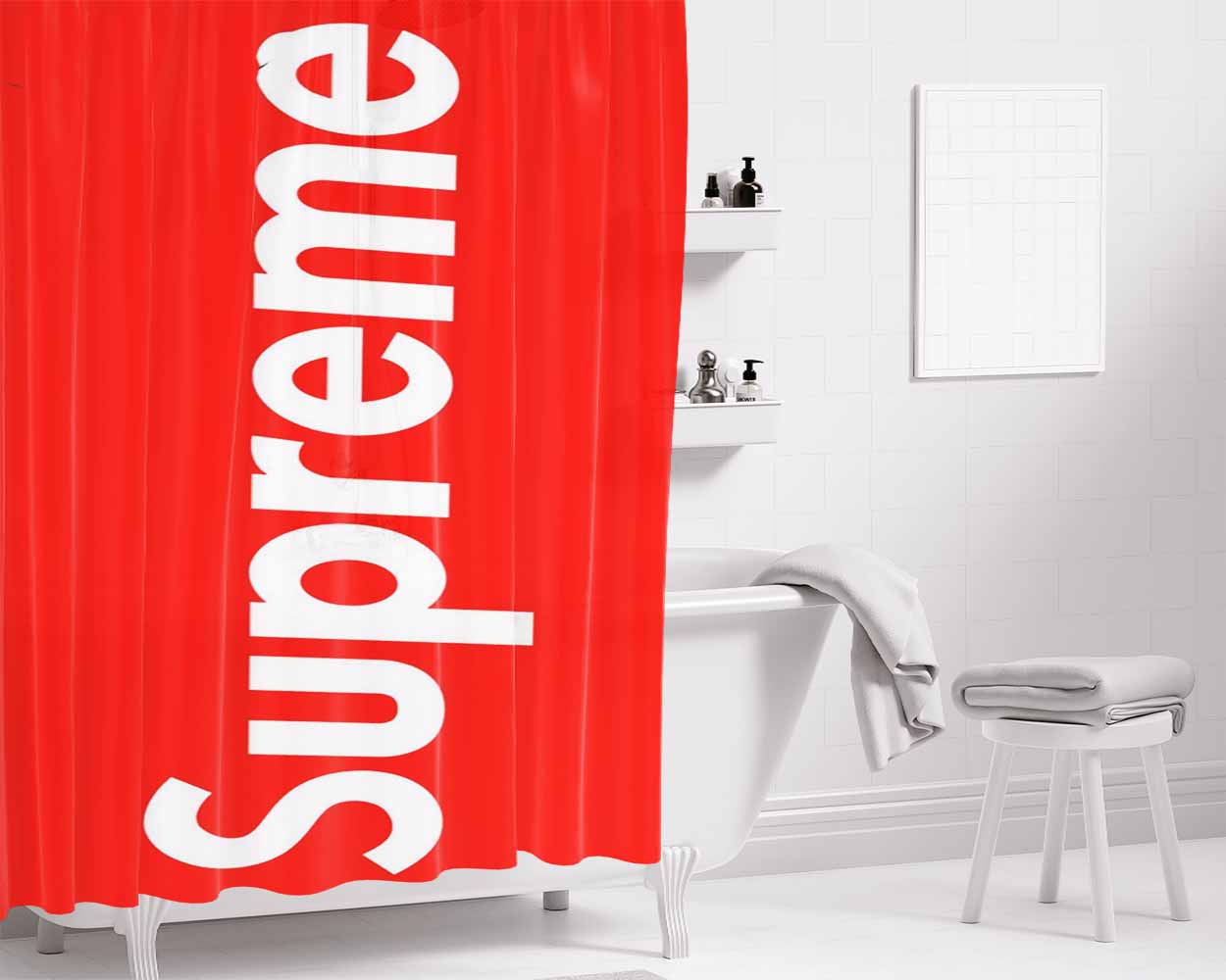 Supreme Simple Logo Bathroom Shower Curtain Fabric Waterproof | 66 X 72 Inch