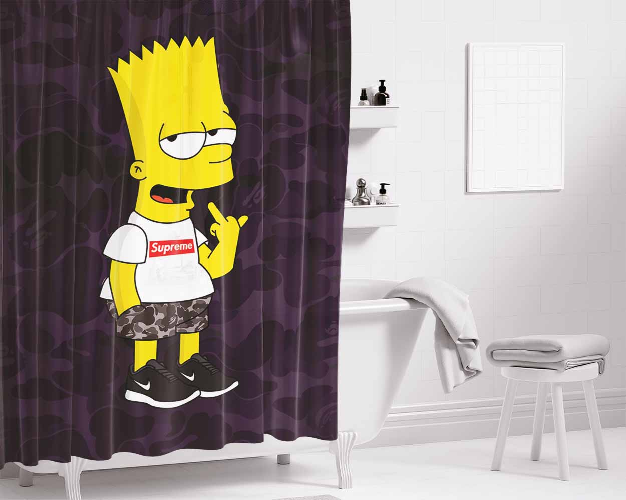 Supreme Simpson Bathroom Shower Curtain Fabric Waterproof | 66 X 72 Inch