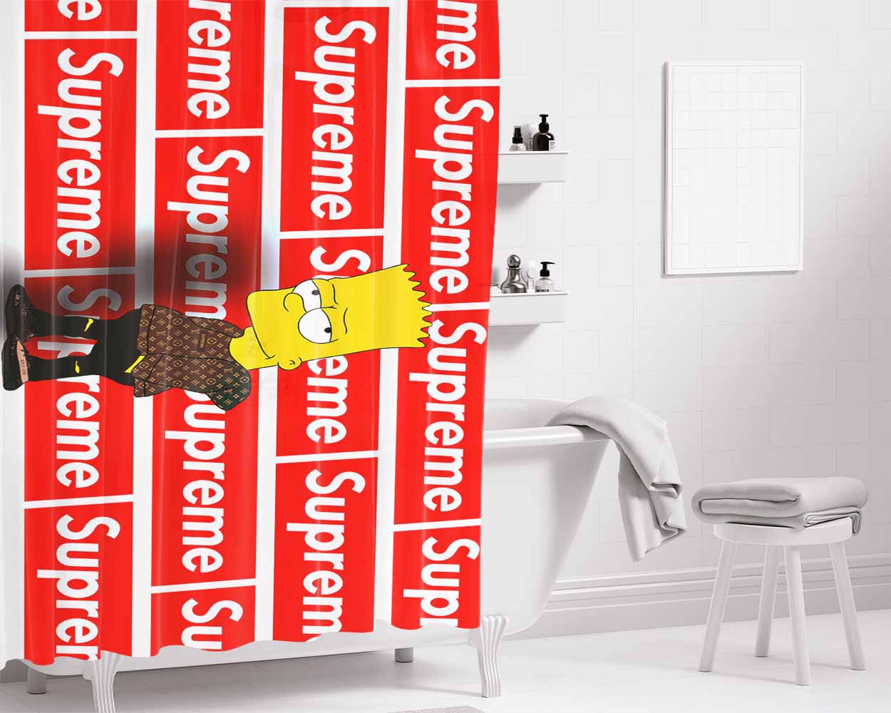 Supreme Simpsons Tape Bathroom Shower Curtain Fabric Waterproof | 66 X 72 Inch