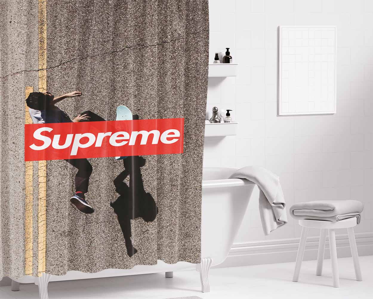 Supreme Skate Bathroom Shower Curtain Fabric Waterproof | 66 X 72 Inch