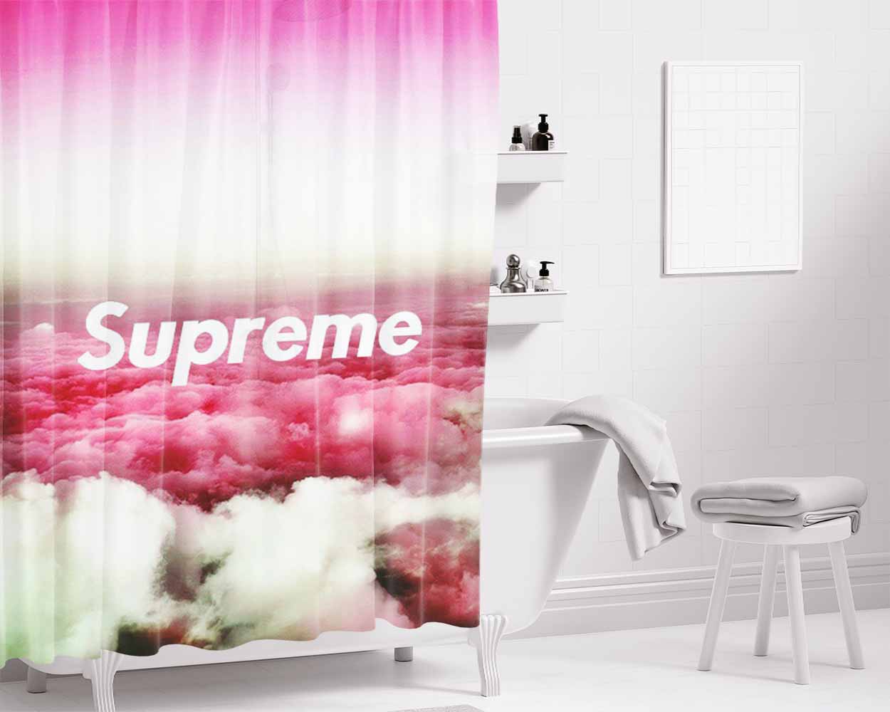 Supreme Sky Pink White Bathroom Shower Curtain Fabric Waterproof | 66 X 72 Inch