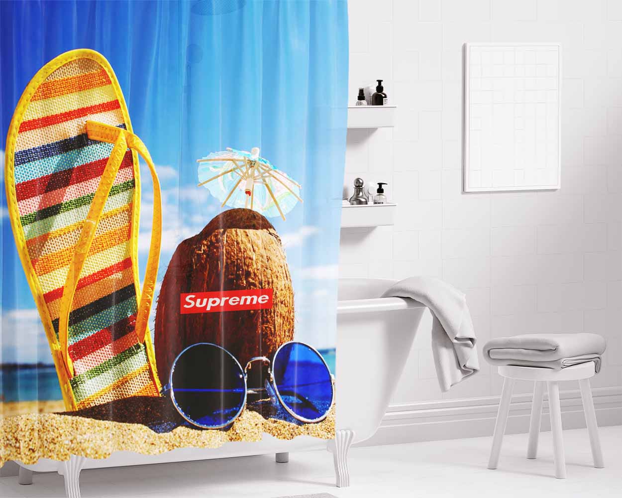 Supreme Summer Coconut Bathroom Shower Curtain Fabric Waterproof | 66 X 72 Inch