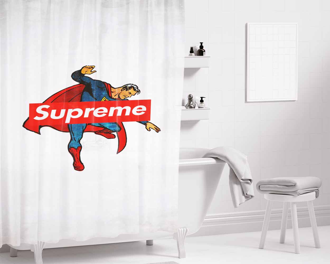 Supreme Superman Bathroom Shower Curtain Fabric Waterproof | 66 X 72 Inch