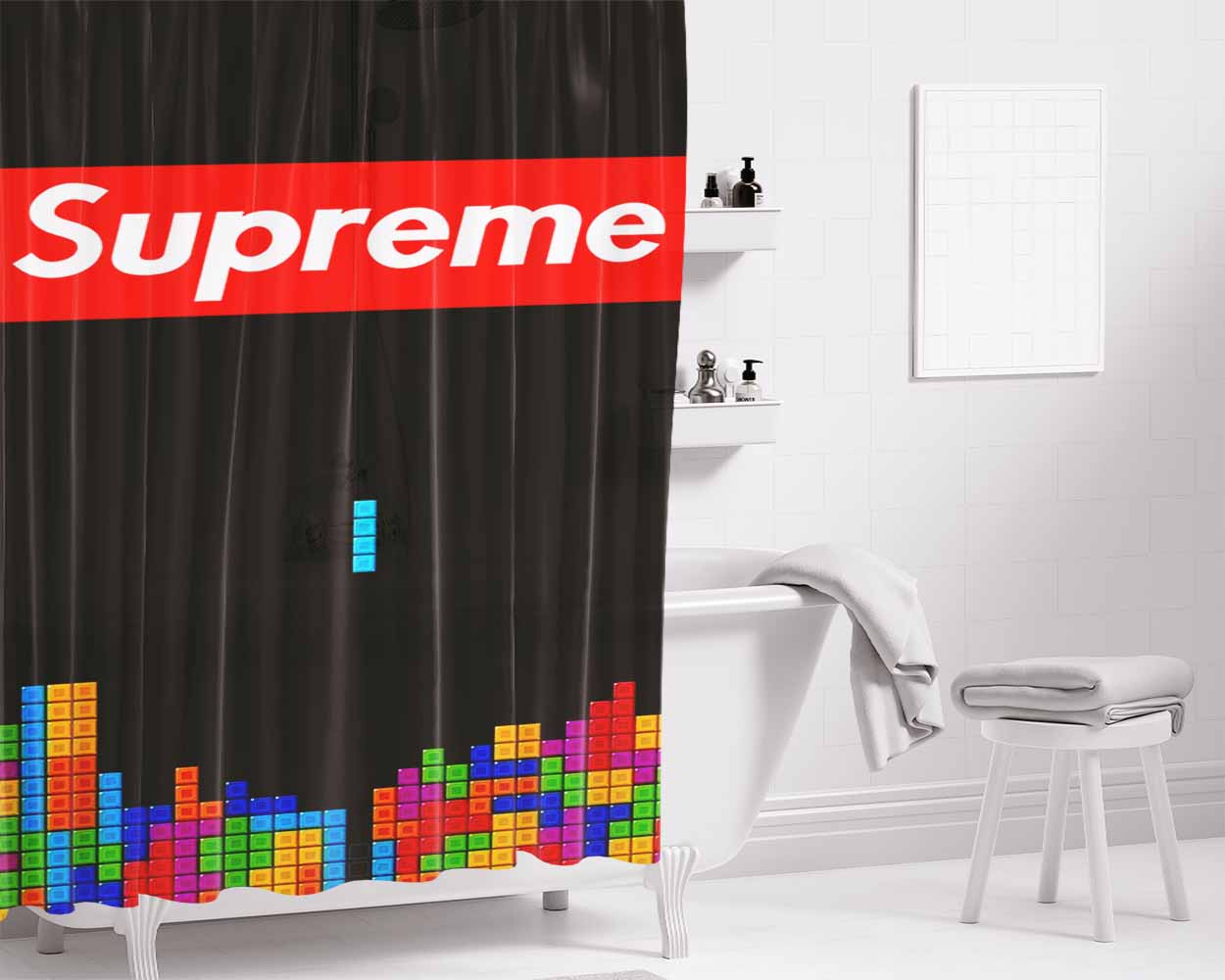 Supreme Tetris Bathroom Shower Curtain Fabric Waterproof | 66 X 72 Inch