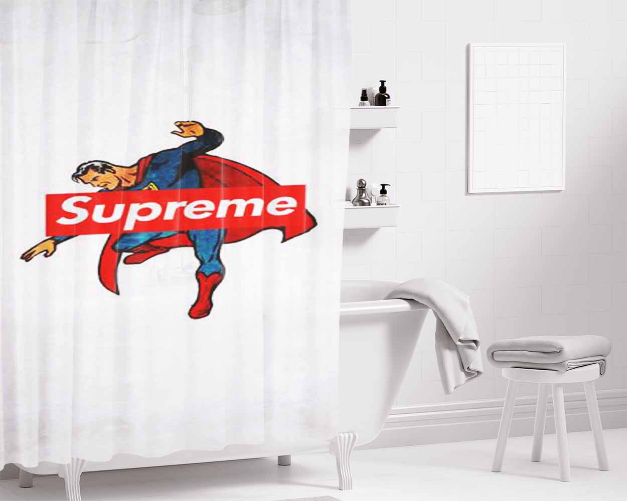 Supreme Trend Superman Hero Logo Bathroom Shower Curtain Fabric Waterproof | 66 X 72 Inch