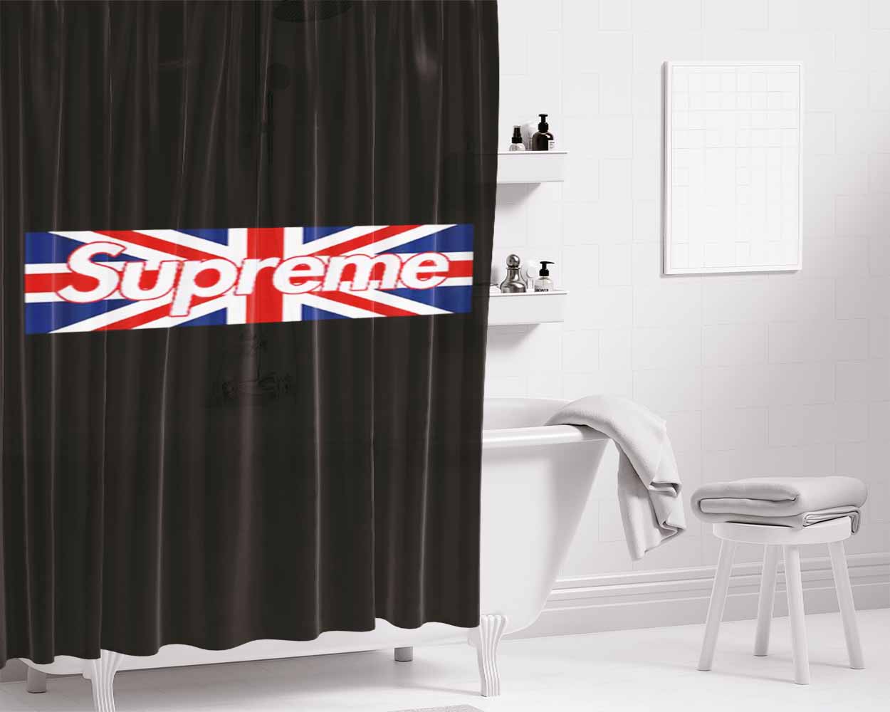 Supreme Uk Box Logo Bathroom Shower Curtain Fabric Waterproof | 66 X 72 Inch
