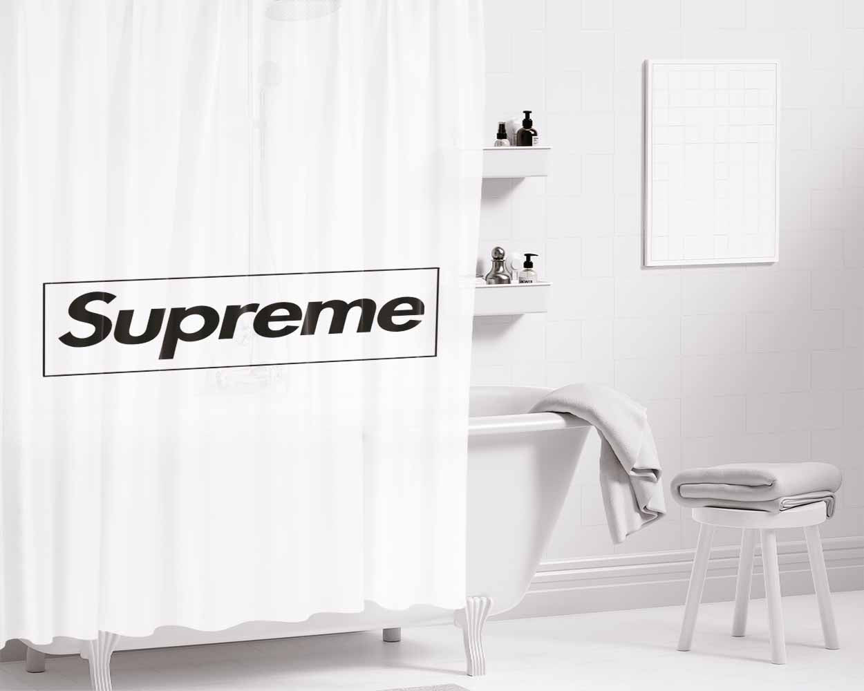 Supreme White Bathroom Shower Curtain Fabric Waterproof | 66 X 72 Inch