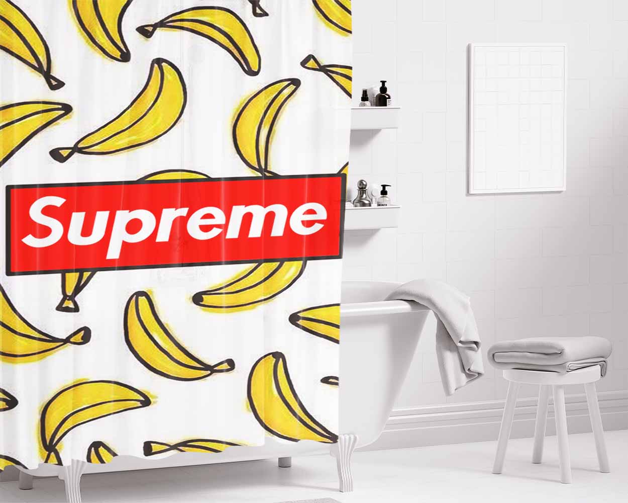 Supreme X Bananas Bathroom Shower Curtain Fabric Waterproof | 66 X 72 Inch